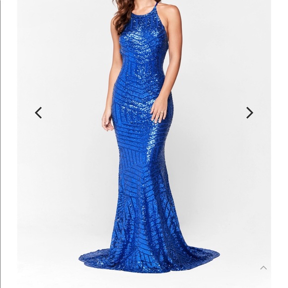 blue sequin evening dress